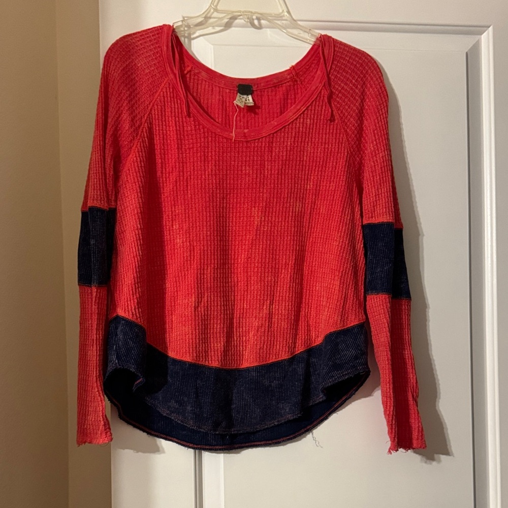 We The Free Vibrant Pink and Navy Knit Thermal Top